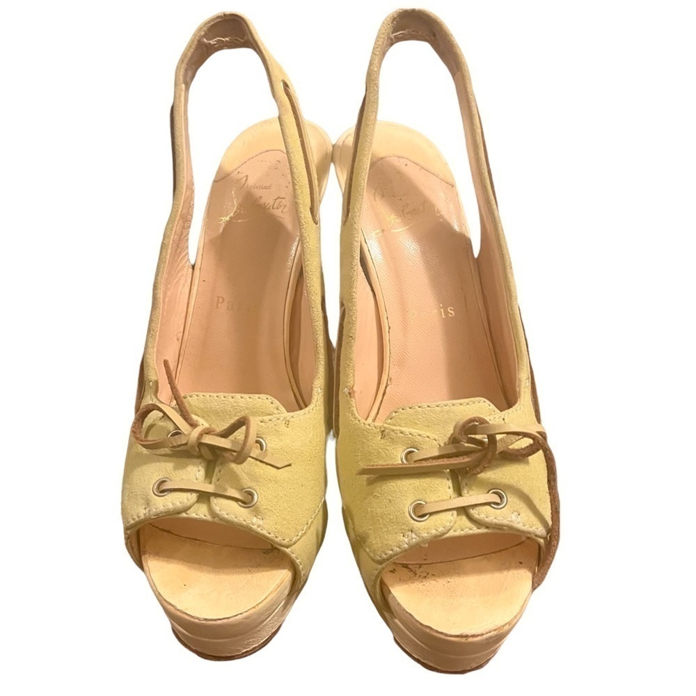 Barely worn Louboutin Jefferson Plato 140 suede/cervo heel toe in yellow sz. 38‌ - Picture 10 of 13